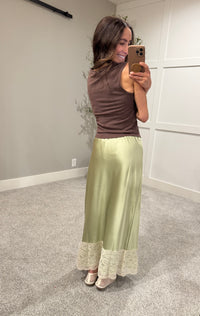 Satin Lace Skirt | Matcha