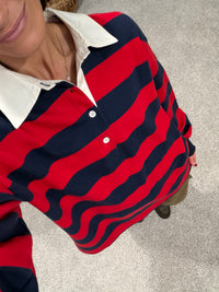 Rugby Polo Striped Top | Navy/Red