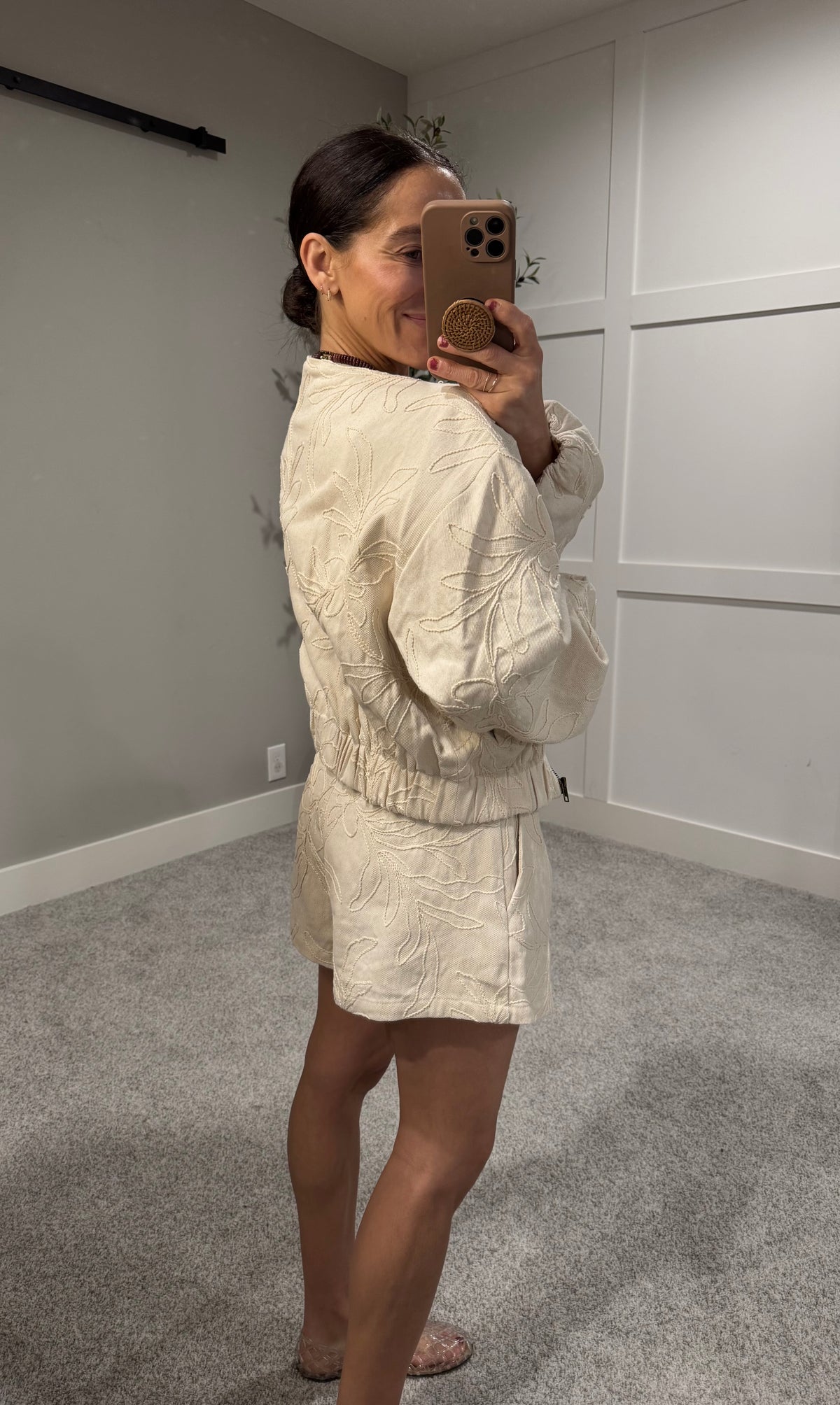 Floral Jacquard Zip Up Jacket