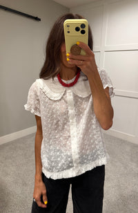 Eyelet Embroidered Peter Pan Collared Top | Off White