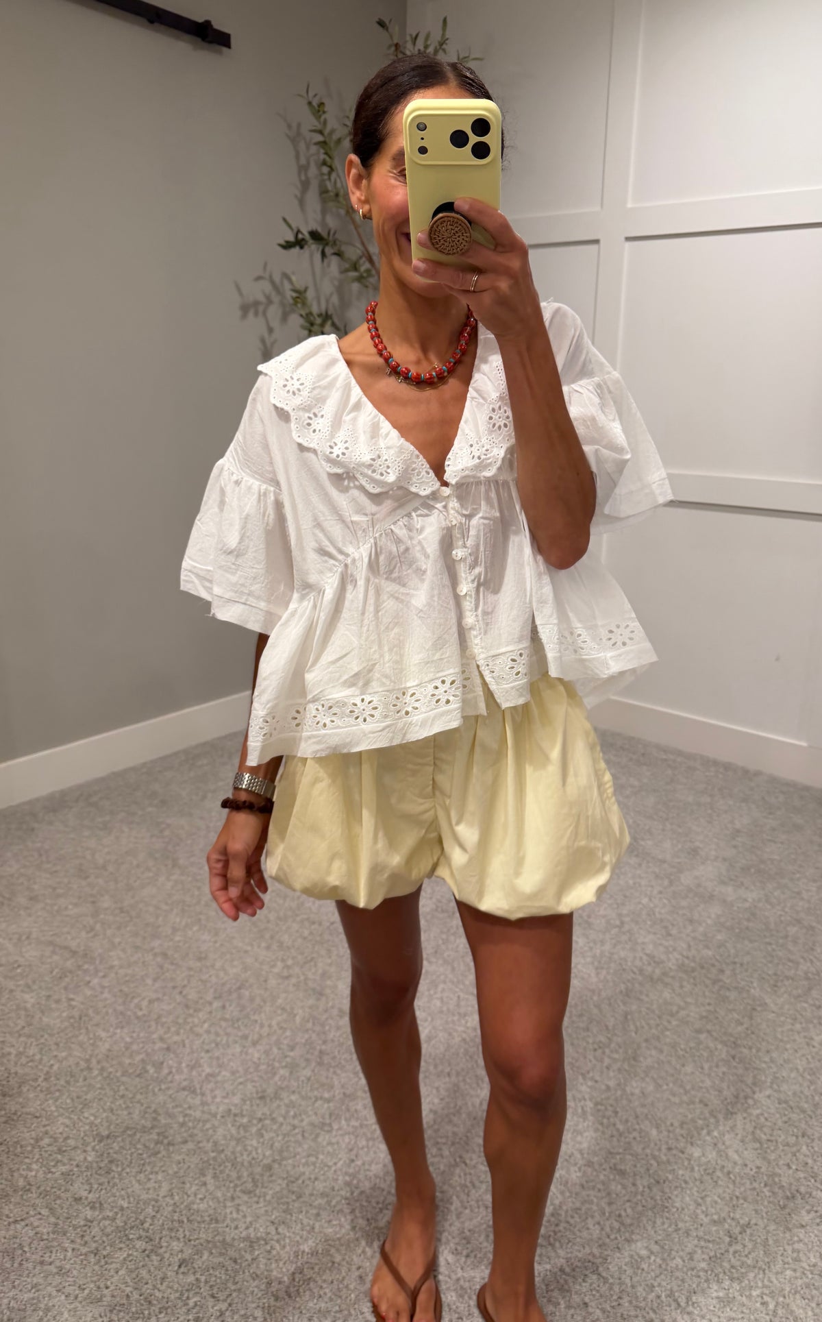 Eyelet Ruffled Blouse | White