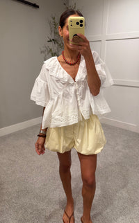 Eyelet Ruffled Blouse | White