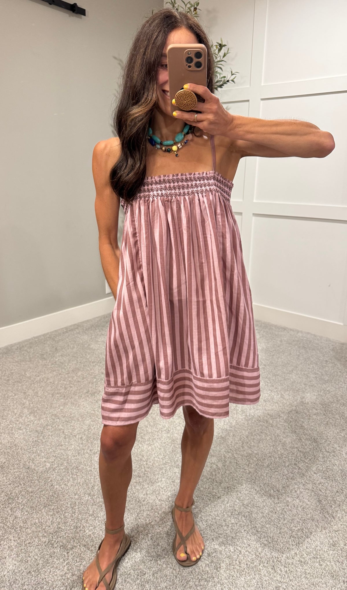 Serena Striped Cami Dress | Mauve Stripe