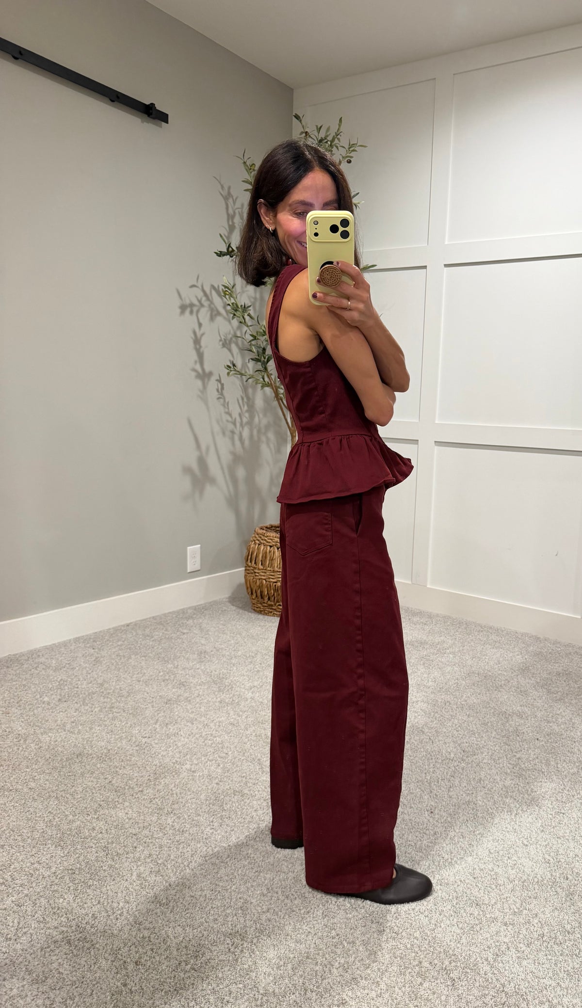 Peppa Peplum Denim Set | Burgundy