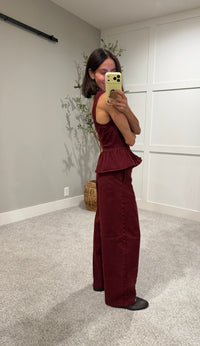 Peppa Peplum Denim Set | Burgundy