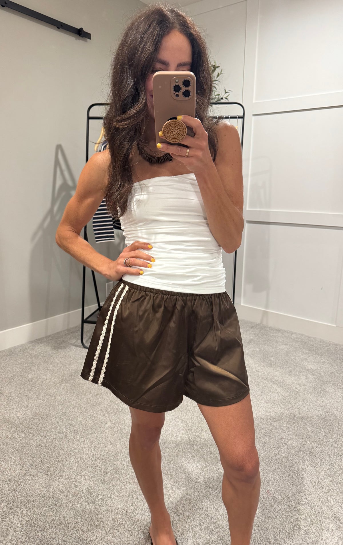 Satin Lace Track Shorts | brown