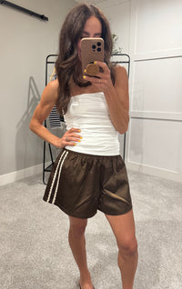 Satin Lace Track Shorts | brown