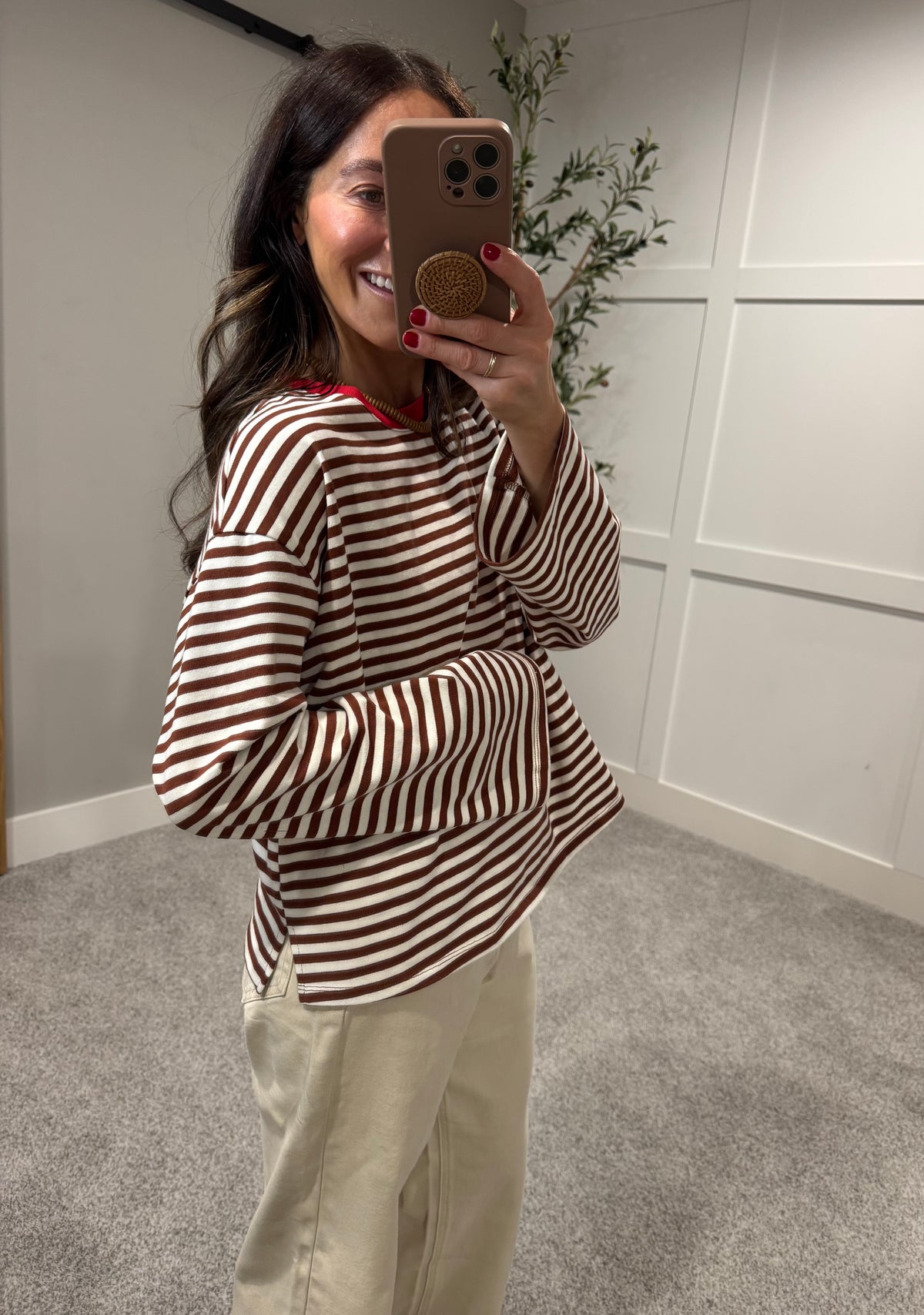 Maeve Striped Top | Brown/White