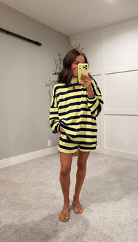 Sheila Mock Neck Striped LONGSLEEVE Top | Lemon/Navy