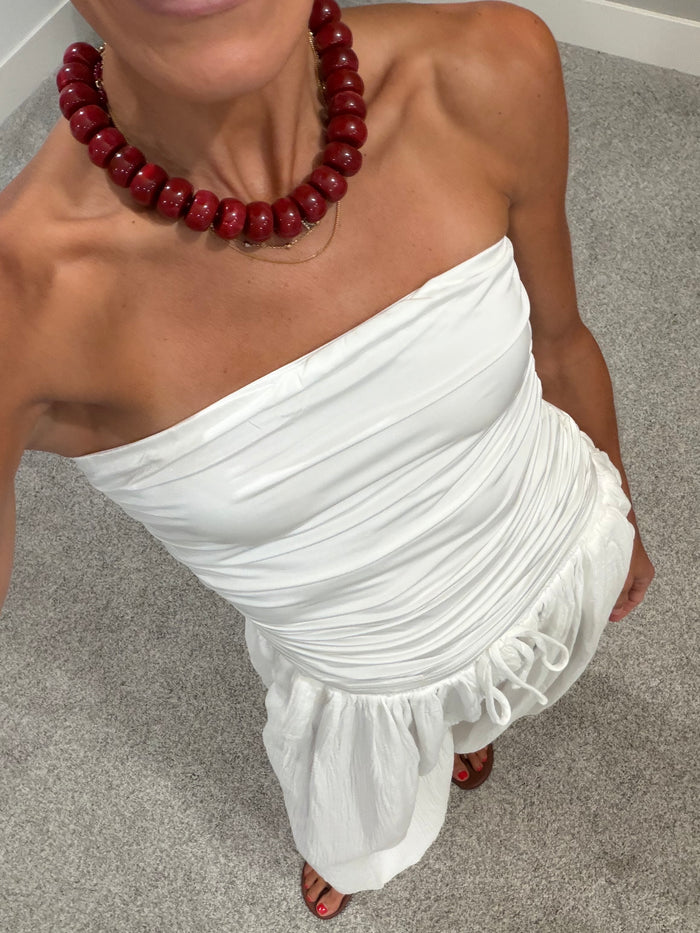 Valentina Rouched Strapless Top | White
