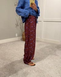 Satin Polka Dot Balloon Pants | Maroon/Blue