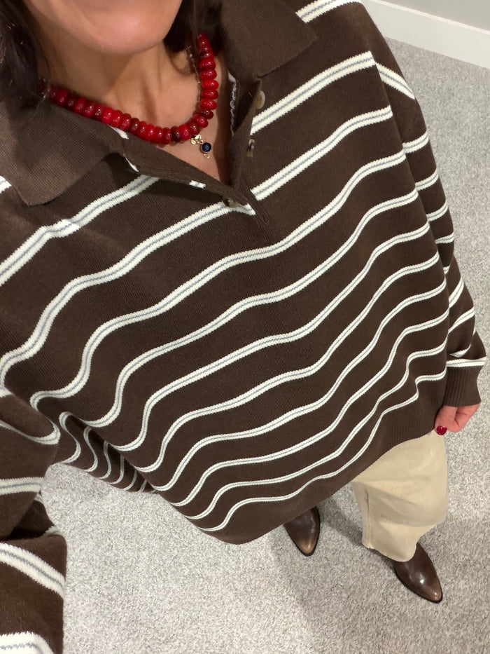 The Nora Sweater Polo | Brown Striped