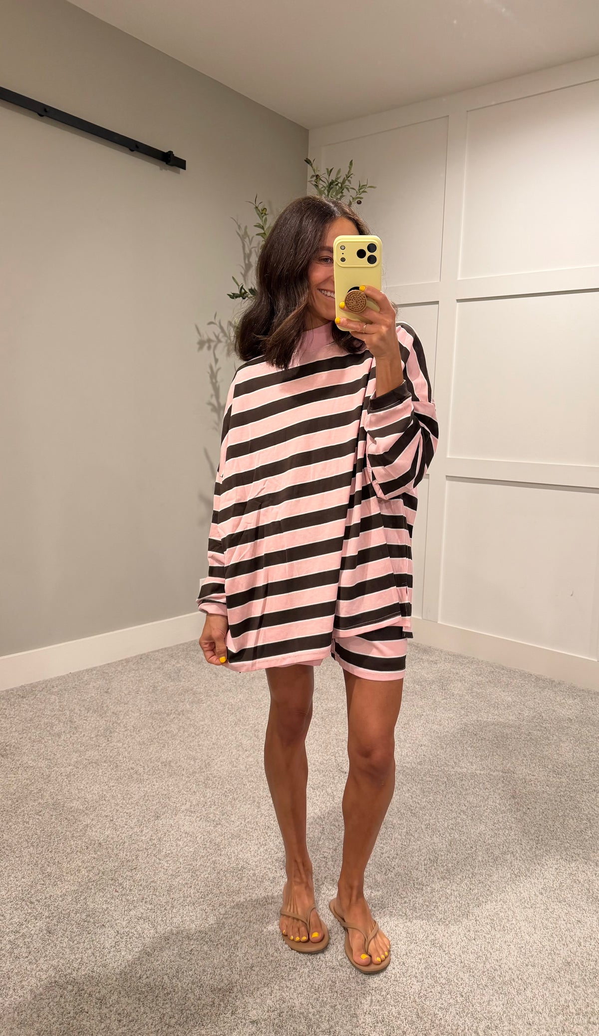 Sheila Mock Neck Striped LONGSLEEVE Top | Pink/Brown