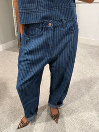 Dark Indigo Pinstripe Barrel Jeans