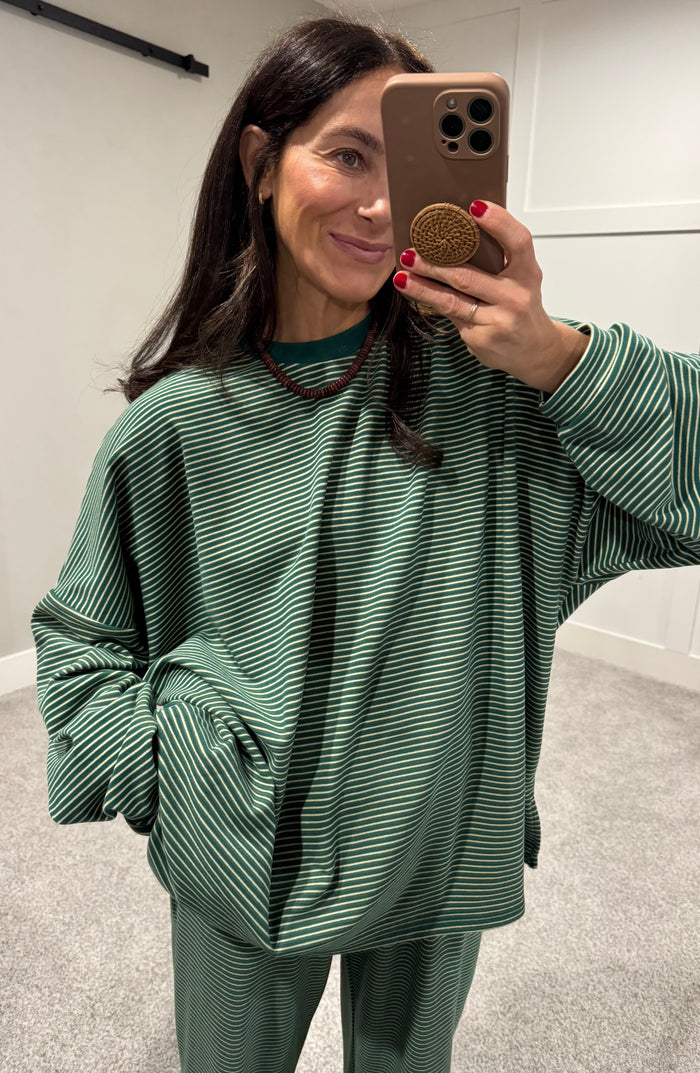 Lounging Brushed Knit Pullover | Green/Cream