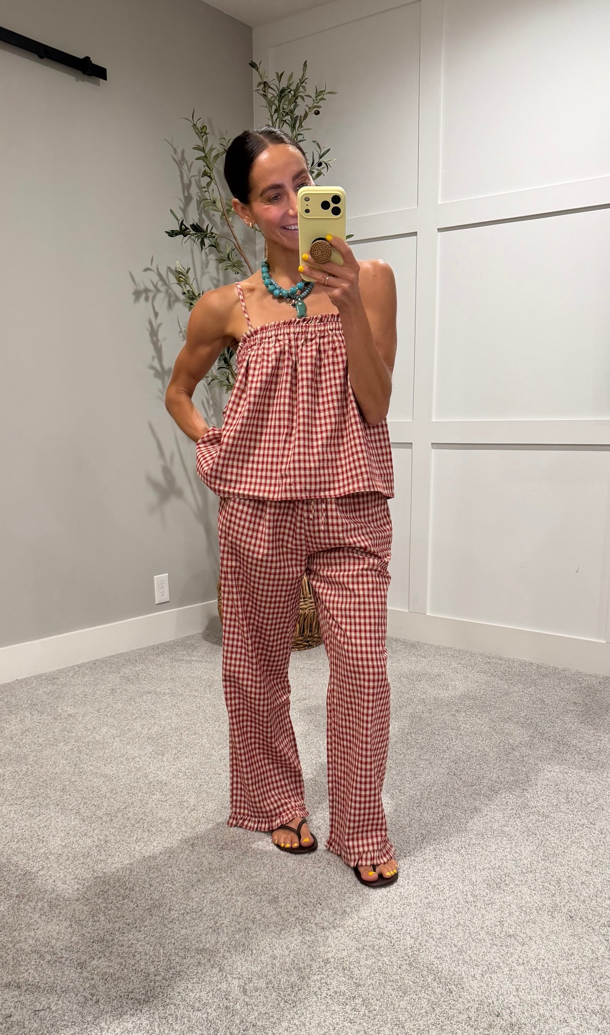 Olivia Plaid Set | Red/Taupe