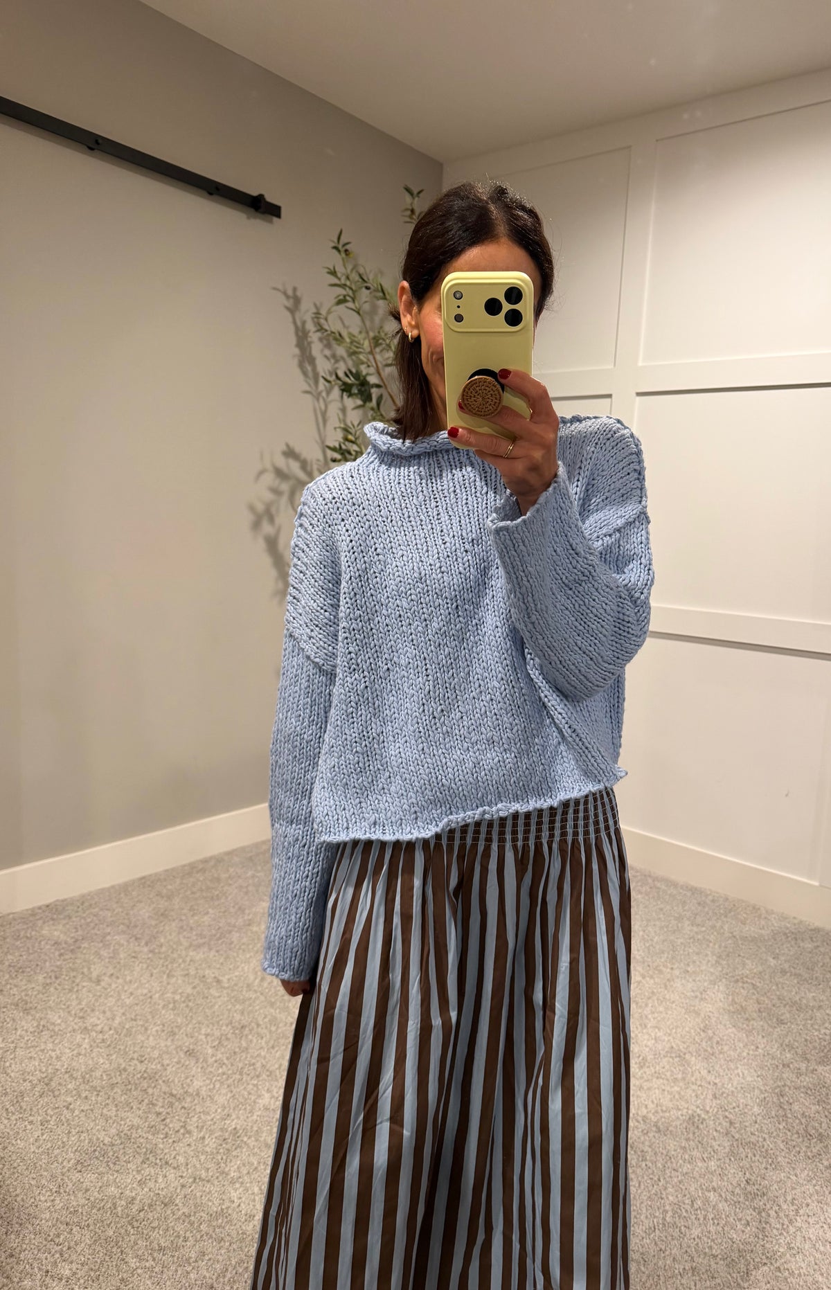 The Hazel Mock Neck Rolled Hem Knit Sweater | Light Blue