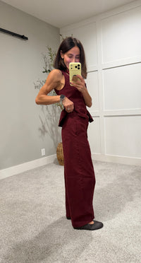 Peppa Peplum Denim Set | Burgundy