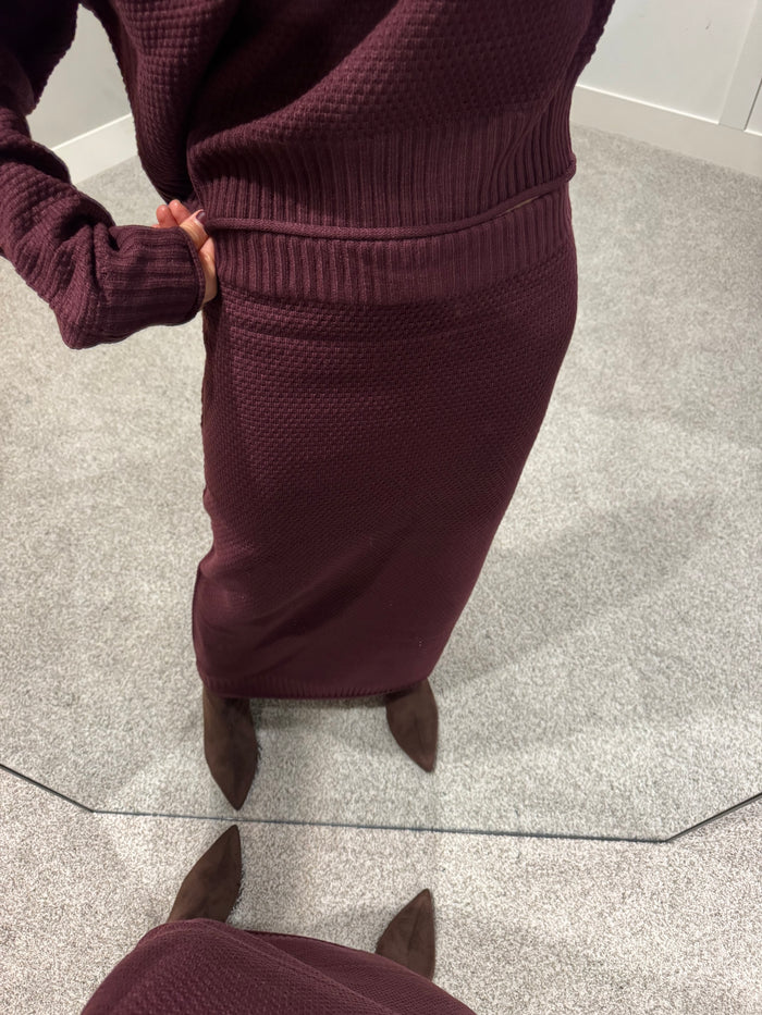 Textured Knit Skirt | Dark Cherry