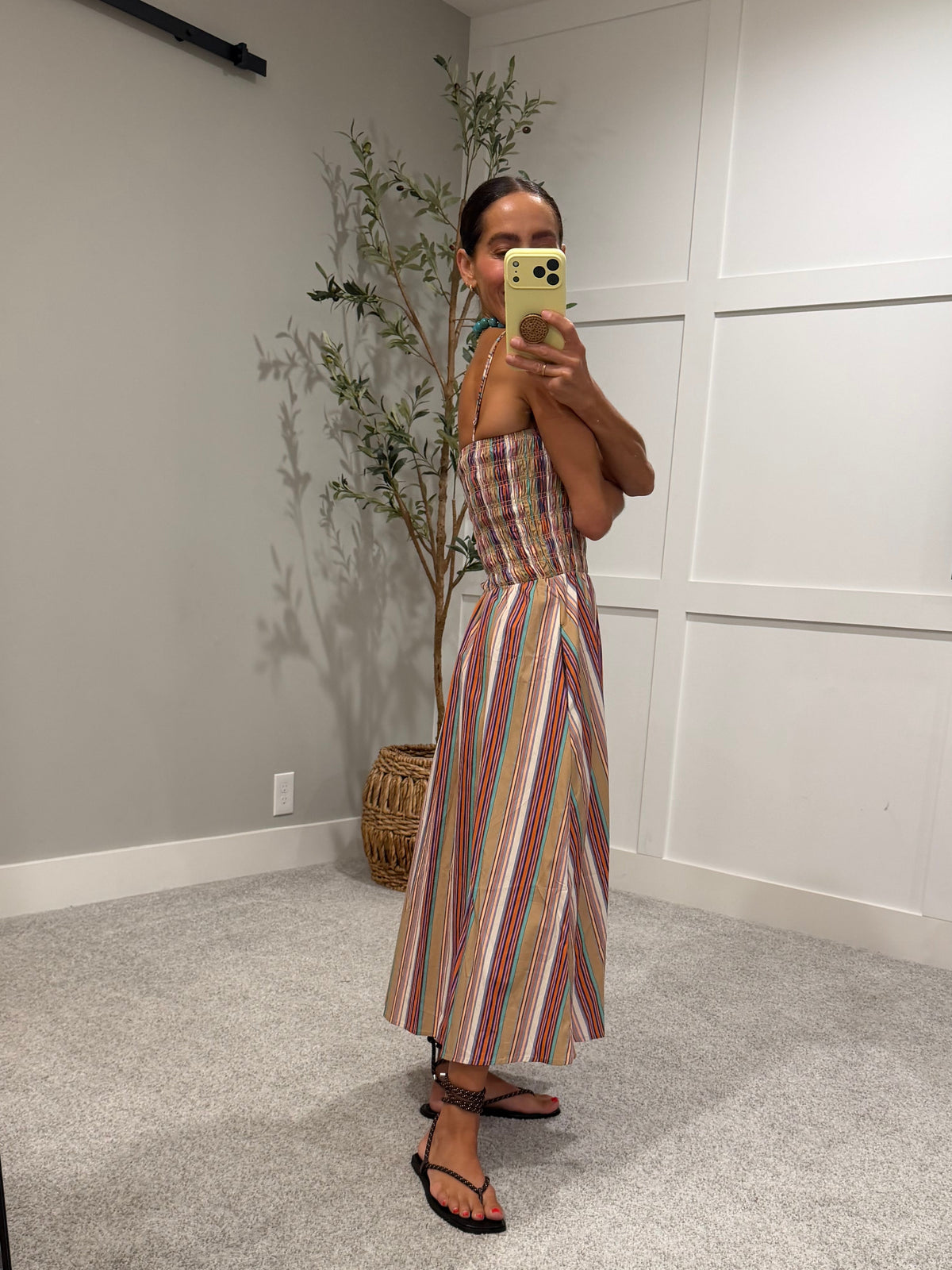 Multicolor Stripe Smocked Maxi Dress | MULTI STRIPE