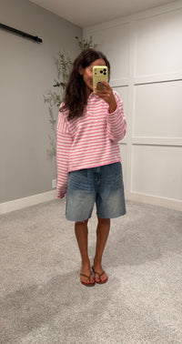 Piper Henley Striped Sweater | Bubblegum