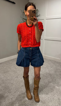 Pointelle Knit Top | Tomato Red
