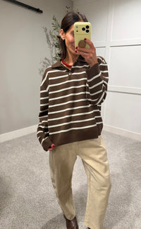 The Nora Sweater Polo | Brown Striped