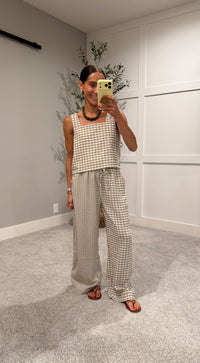 Saylor Gingham Top | Tan/Cream