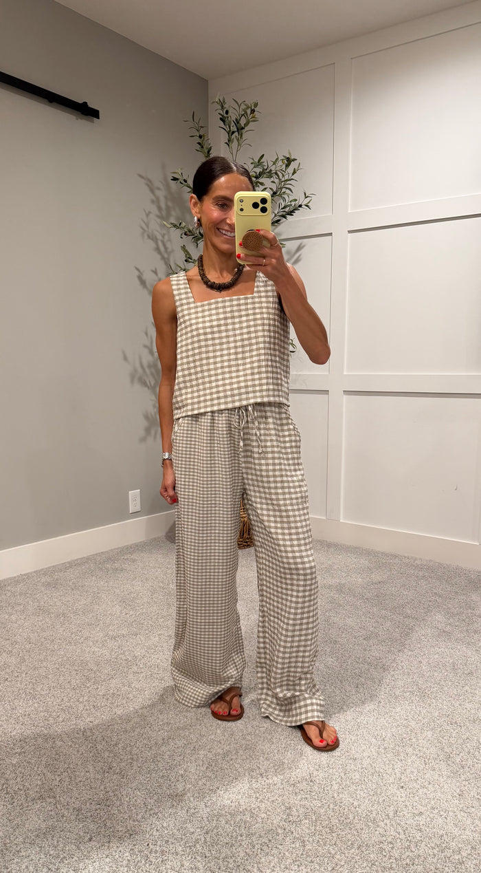 Saylor Gingham Top | Tan/Cream