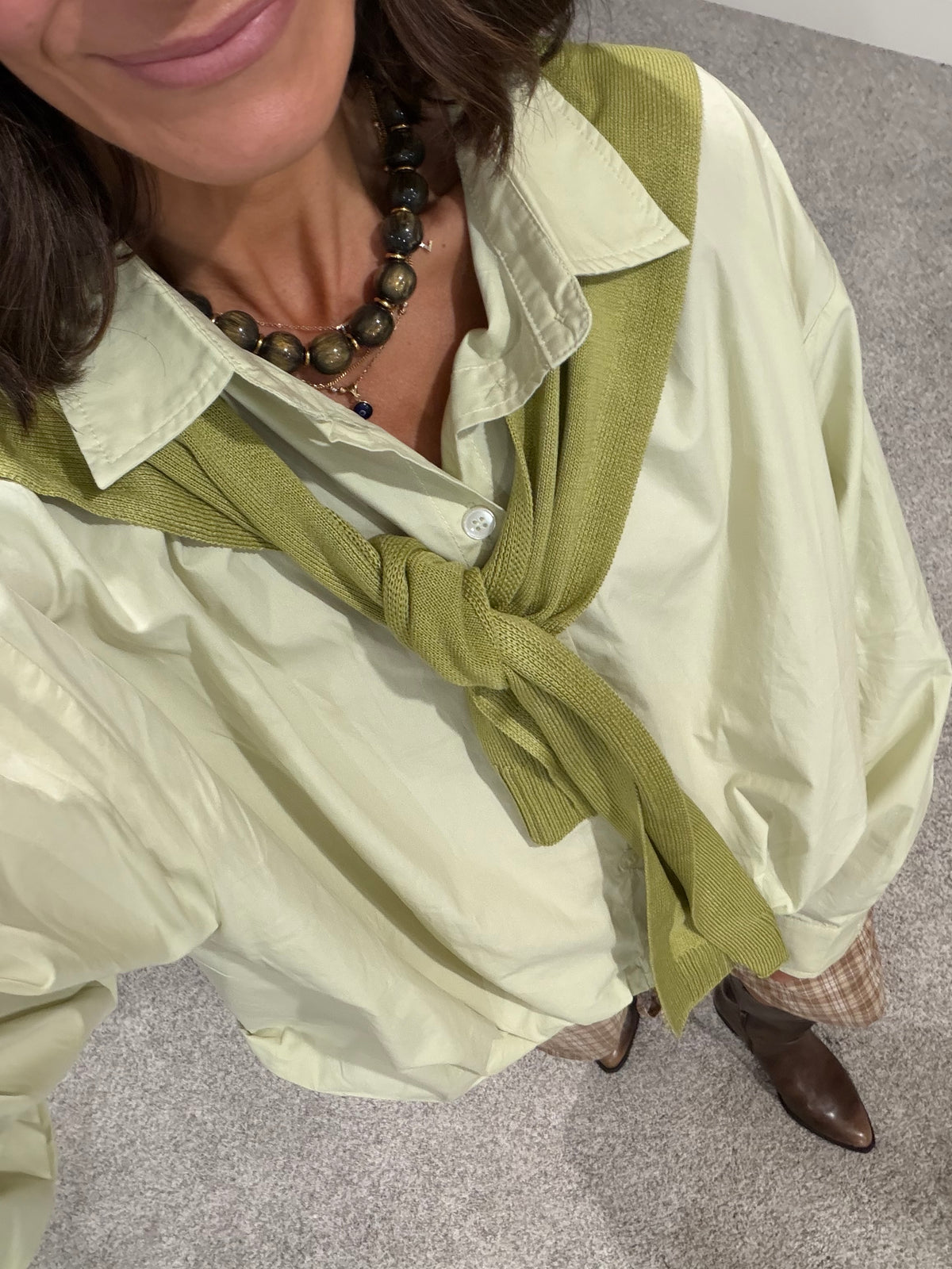 Shawnie Button Down Shirt WITH Knit Shawl | Light Green