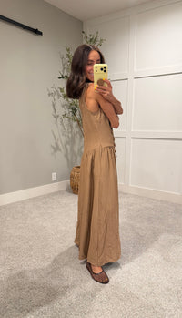 Button Detail Dress | Tan Brown