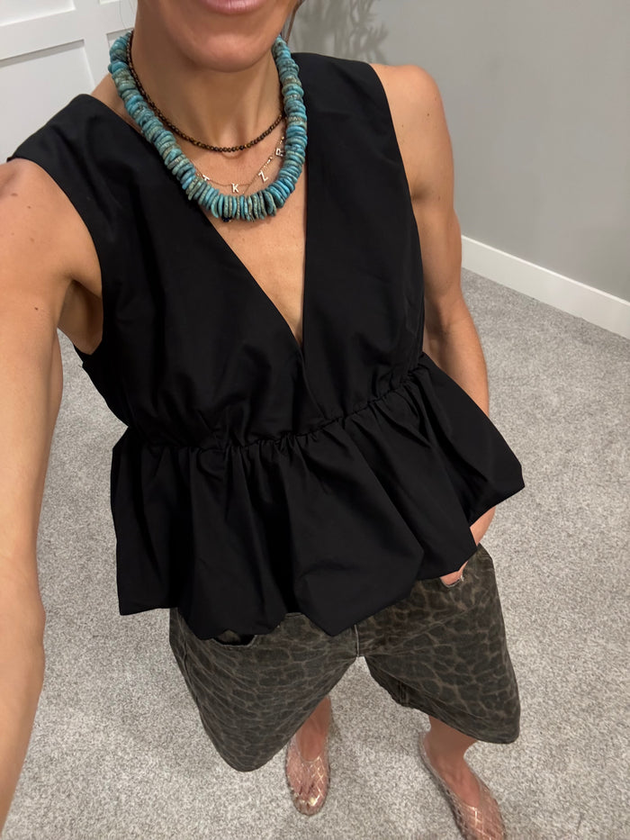 Peplum Bubble Top | Black