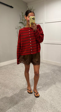 Cabana-Striped Piper Cardigan | Red/Brown