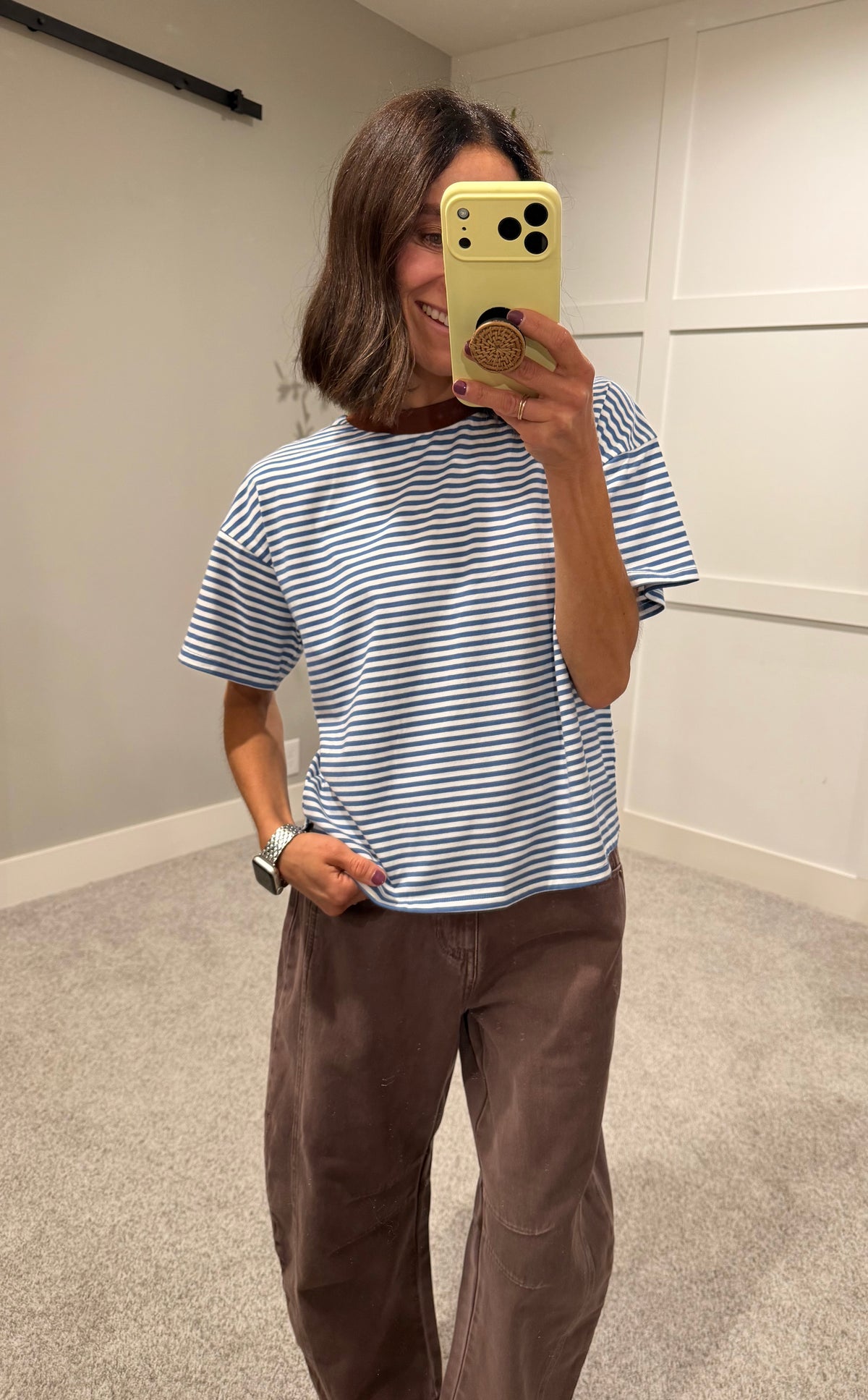 Jude Striped Tee | Dusty Blue/Brown