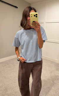 Jude Striped Tee | Dusty Blue/Brown