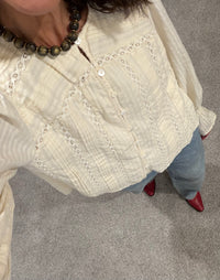 Lace Pintuck Detail Button Blouse | Cream