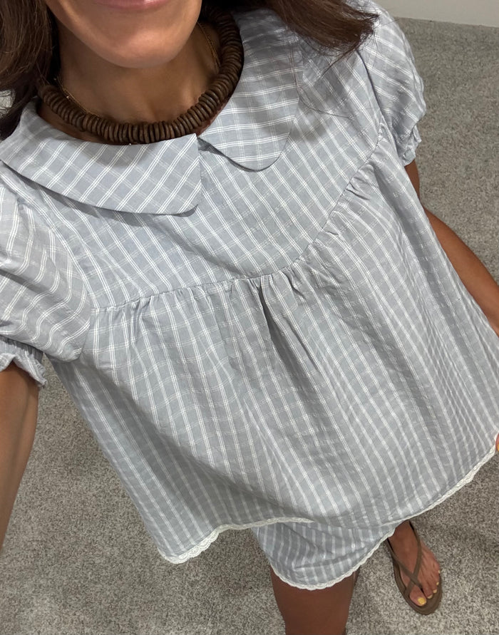 Anastasia Plaid Set | Dusty Blue/Grey