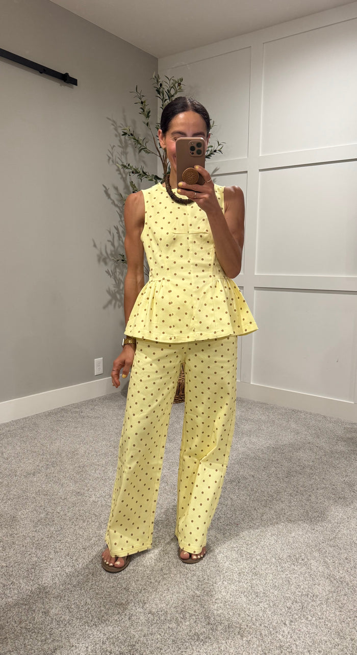 Amelia Denim Polka Dot Set | Yellow