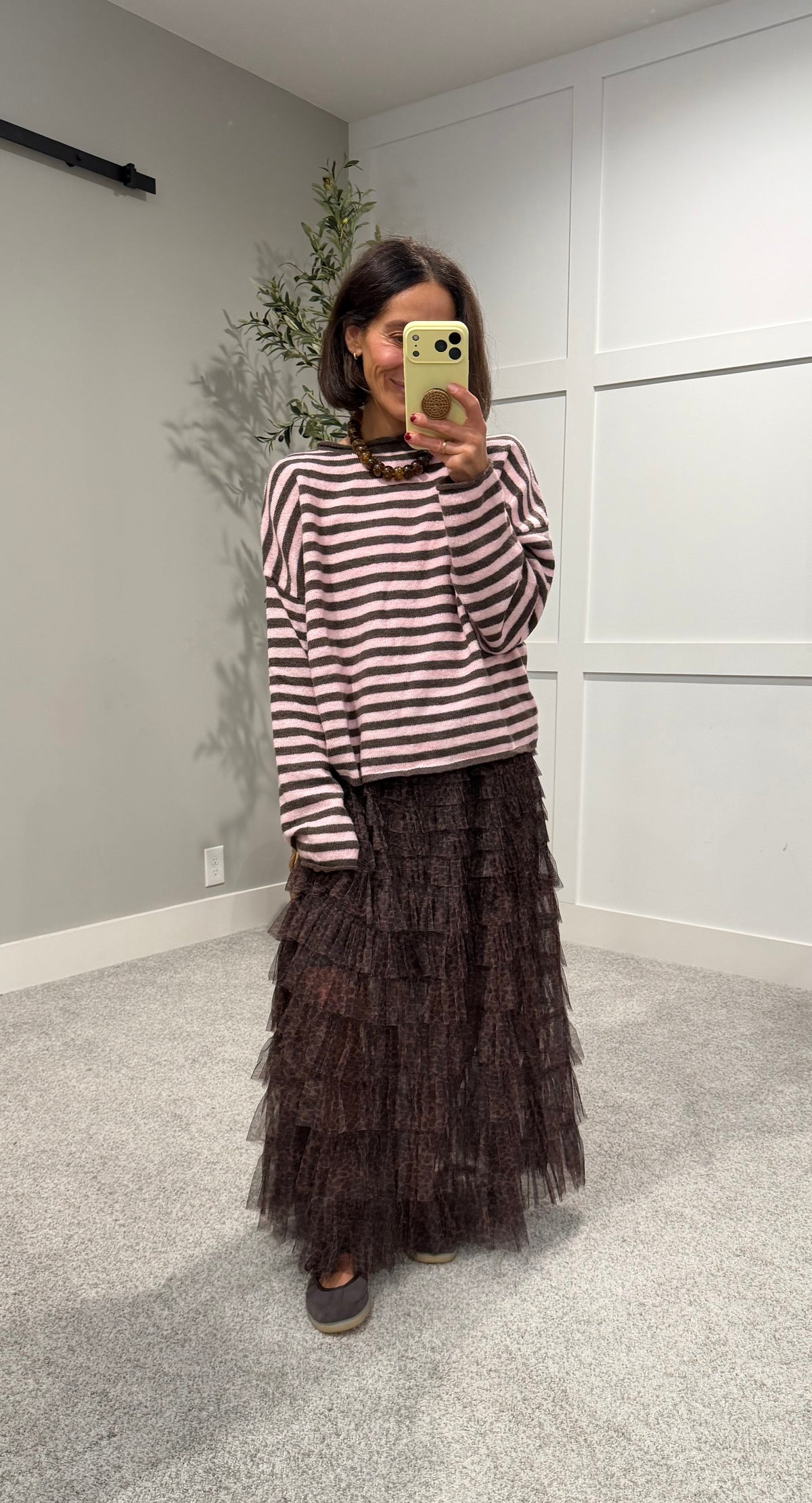 Striped Piper Pullover Sweater | Mocha/Pink