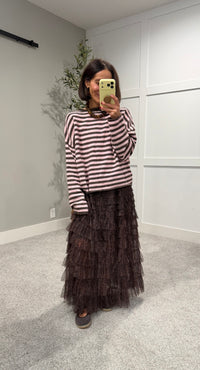 Striped Piper Pullover Sweater | Mocha/Pink