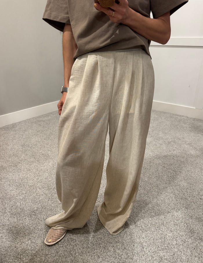 Pleated Wide Leg Pants | Oatmeal
