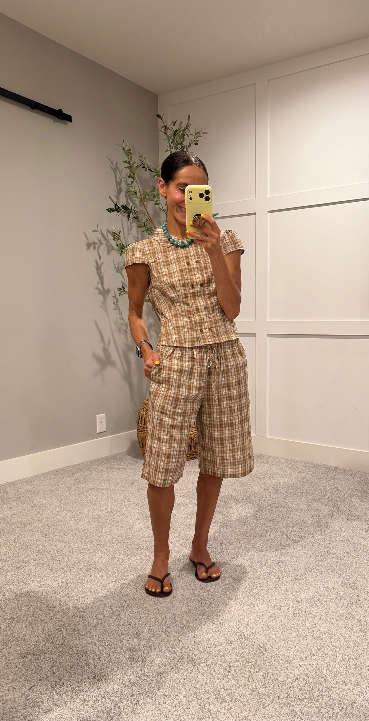 Sylvie Plaid Bermuda Shorts | Tan Plaid