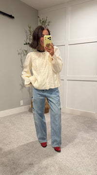 Lace Pintuck Detail Button Blouse | Cream