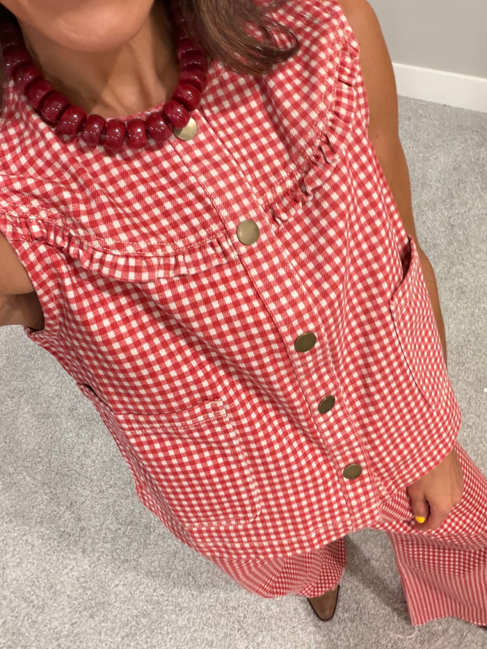 Big Red Gingham Vest Top