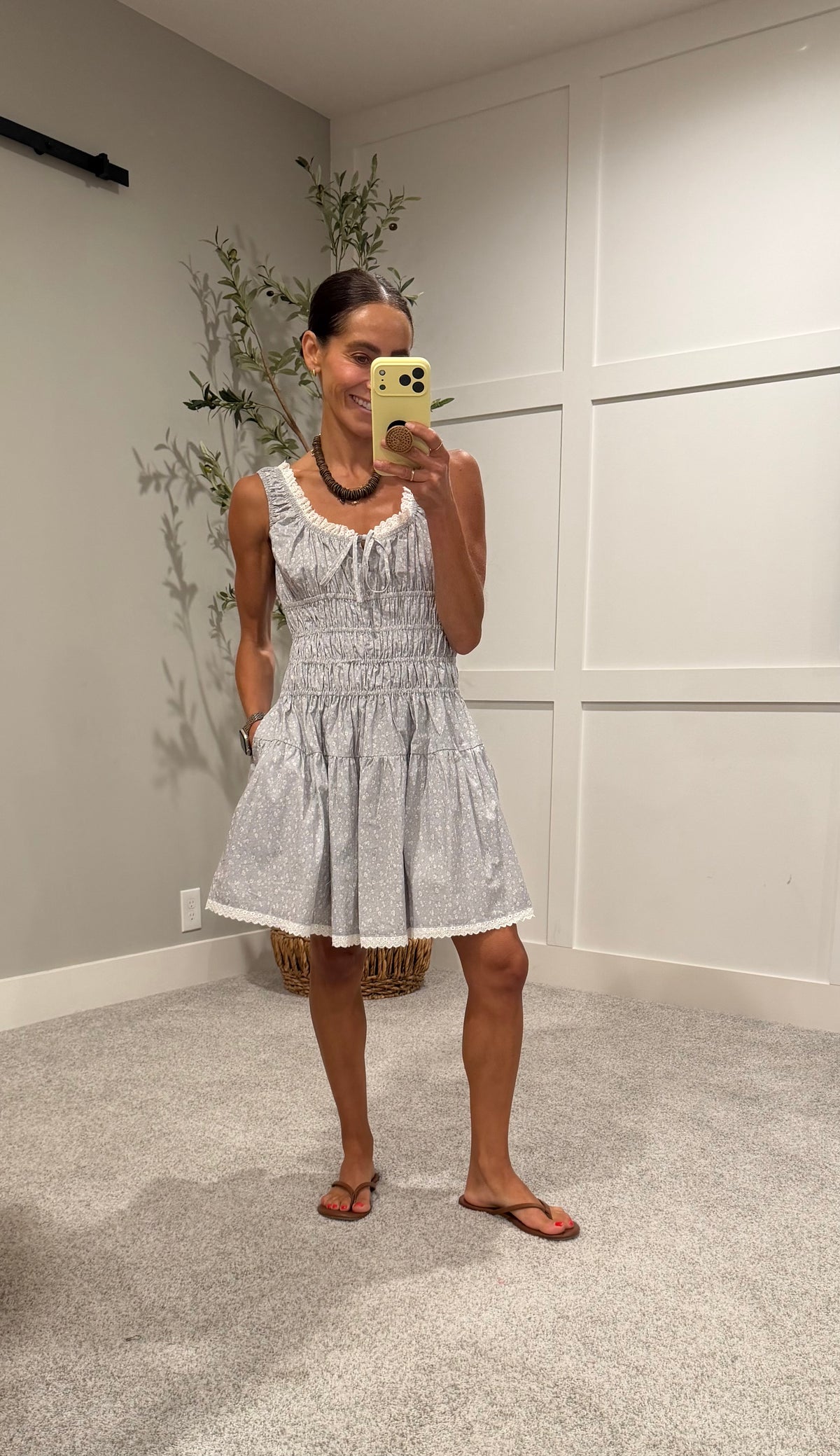 Eyelet Trim Floral Mini Dress