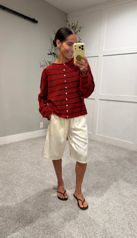 Cabana-Striped Piper Cardigan | Red/Brown