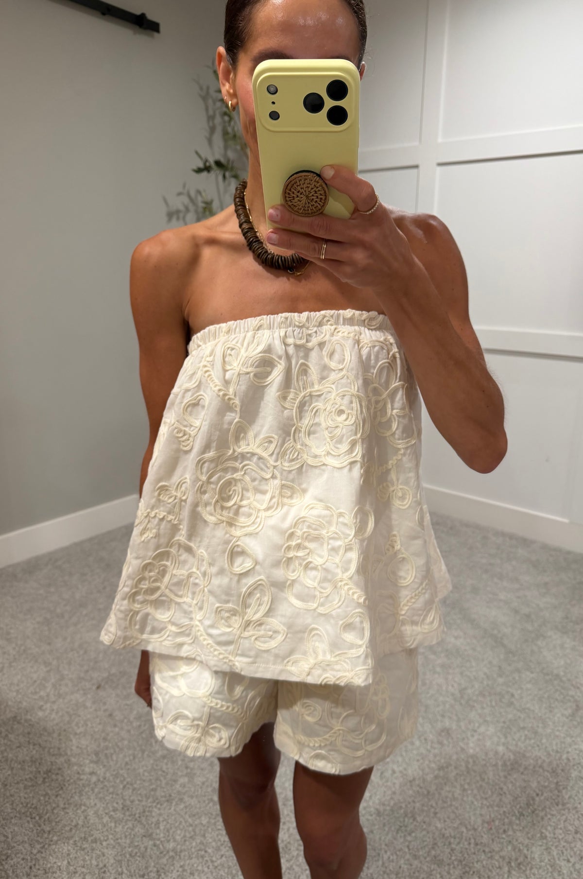 Embroidered Strapless Set | Cream