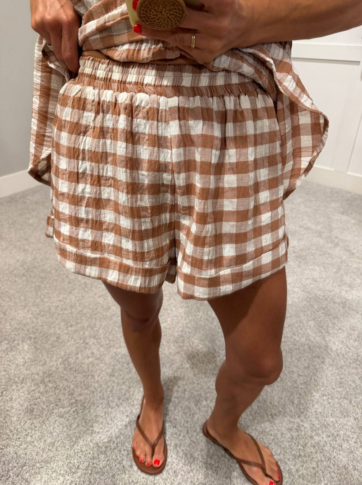 Meadow Gingham Shorts | Tan/Ivory