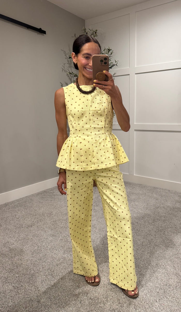 Amelia Denim Polka Dot Set | Yellow