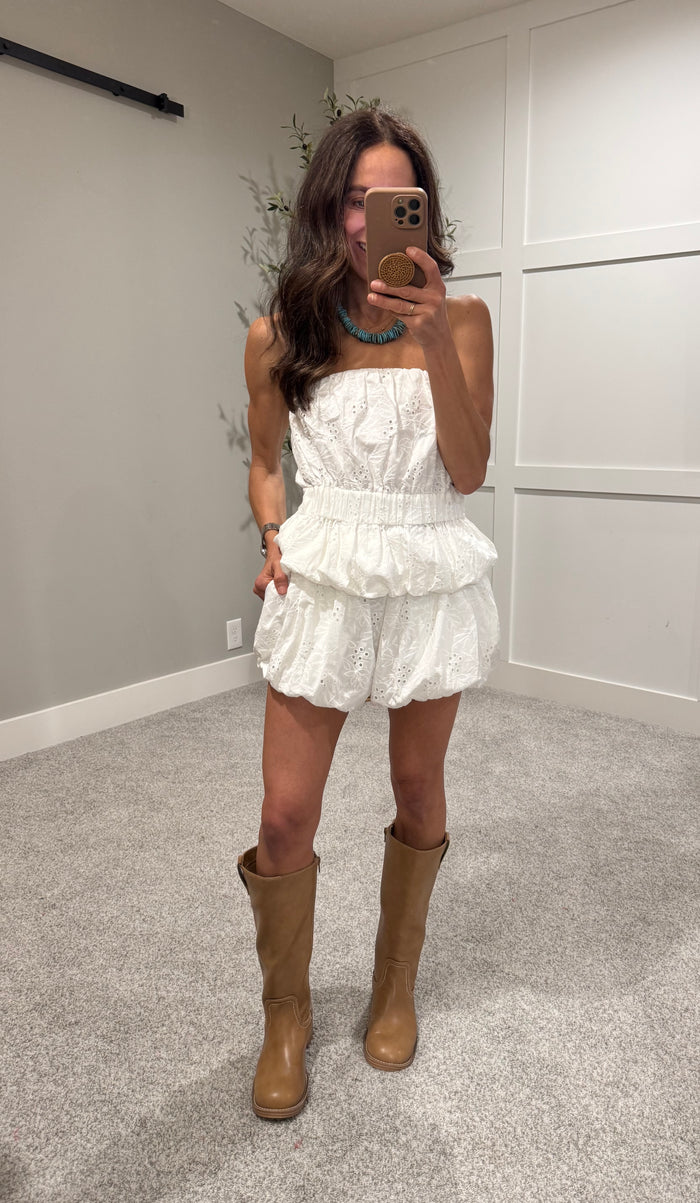 Karen Embroidered Bubble Set | White